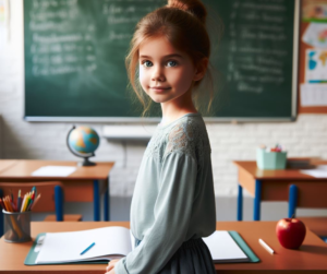 Dziewczynka przy tablicy w klasie