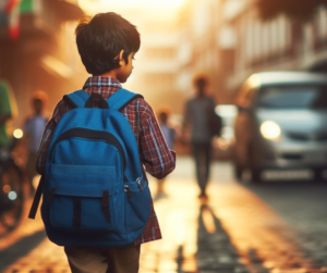 Chłopiec idzie do szkoły