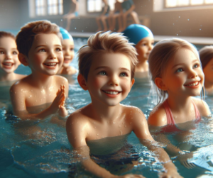 Dzieci na lekcji nauki pływania