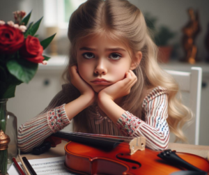 Dziewczynka nie chce grać na skrzypcach